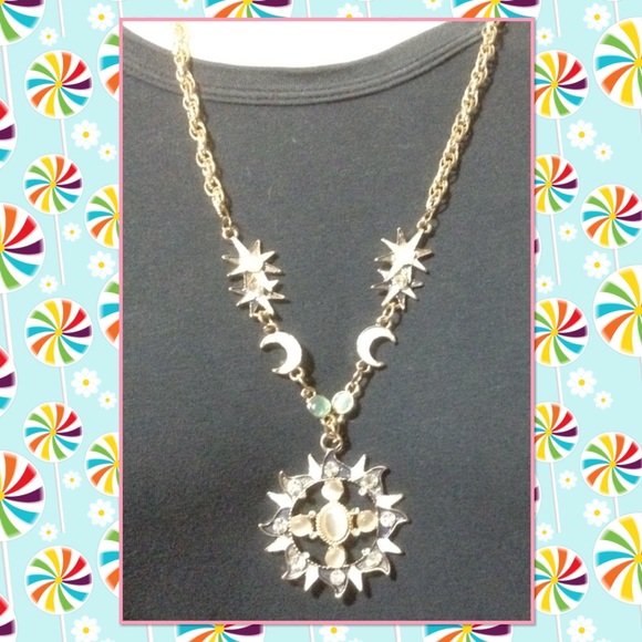 Fashion sun moon crystal long chain necklace - Picture 3 of 3